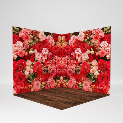 Room scene with RecycleDisplay premium 8x8x8 3D photo booth backdrop, creating an engaging photography enclosure setting.
