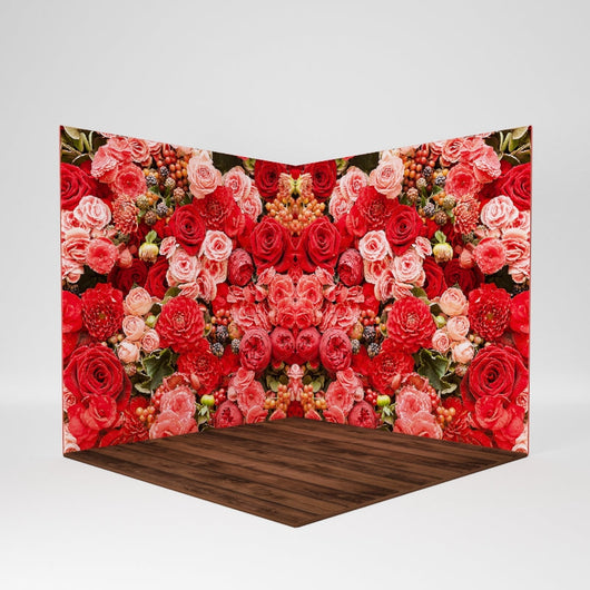 Room scene with RecycleDisplay premium 8x8x8 3D photo booth backdrop, creating an engaging photography enclosure setting.