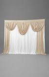 Pre-swagged drapery backdrop with pole pocket from True Backdrops, showing elegant fabric with built-in swag design and pole pocket detail.
