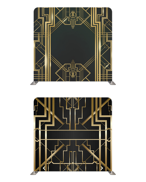 Black and gold Art Deco double-sided pillow cover backdrop with geometric patterns and elegant design, ideal for photography backgrounds.