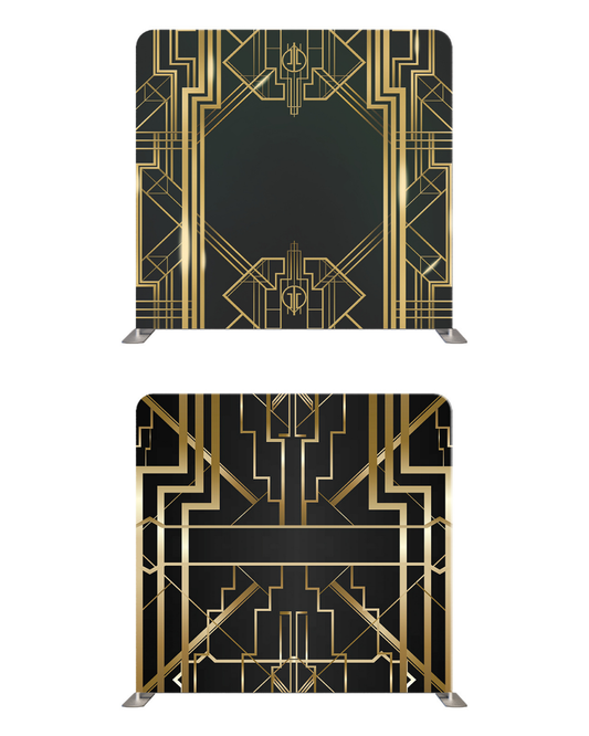 Black and gold art deco double-sided pillow cover backdrop with elegant geometric patterns and luxurious design.