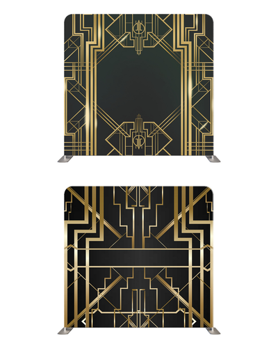 Black and gold art deco double-sided pillow cover backdrop with elegant geometric patterns and luxurious design.
