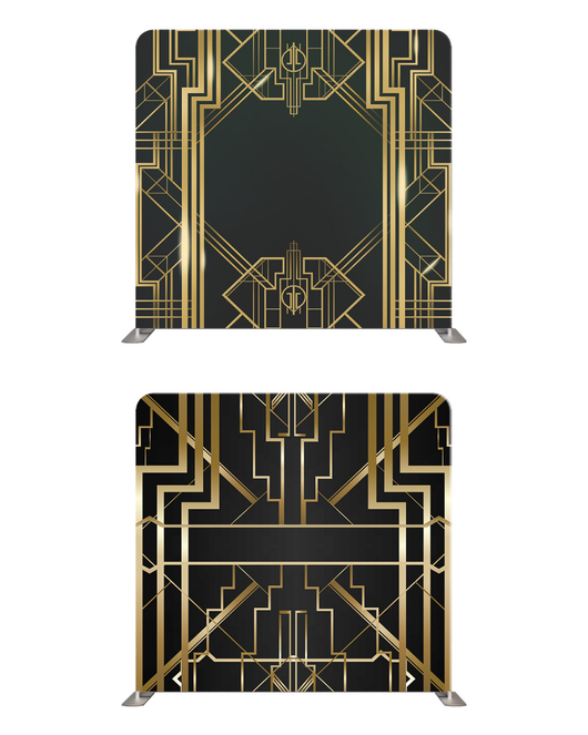 Black and gold art deco double-sided pillow cover backdrop with elegant geometric patterns and luxurious design.