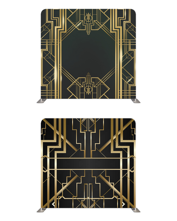 Black and gold Art Deco double-sided pillow cover backdrop with geometric patterns and elegant design, ideal for photography backgrounds.