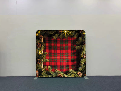 Plaid and pine glow pillow cover backdrop from True Backdrops' Holiday Collection, featuring festive plaid and pine designs.