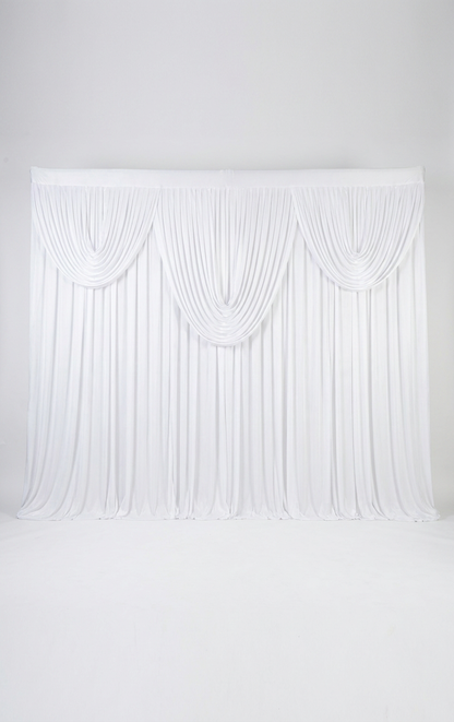 Pre-swagged drapery backdrop with pole pocket from True Backdrops, featuring soft fabric and easy hanging for photography or events.