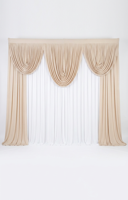 Pre-swagged drapery backdrop with pole pocket from True Backdrops, featuring soft fabric and convenient hanging design.