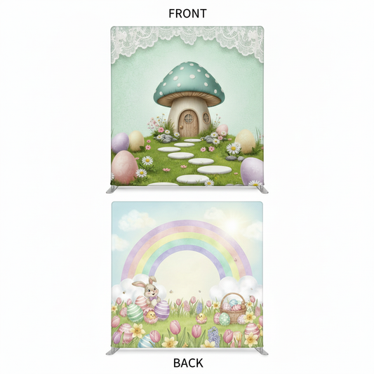 Double-sided pillowcover backdrop featuring a whimsical meadow design by True Backdrops, ideal for photography settings.