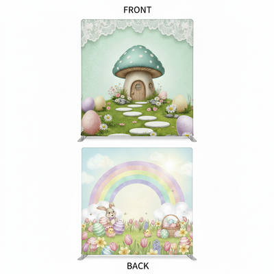 Double-sided pillowcover backdrop featuring a whimsical meadow design by True Backdrops, ideal for photography settings.