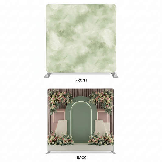 Morning Sage double-sided pillowcover backdrop by True Backdrops, showing vibrant floral and neutral fabric textures.