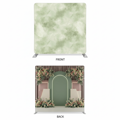 Morning Sage double-sided pillowcover backdrop by True Backdrops, showing vibrant floral and neutral fabric textures.