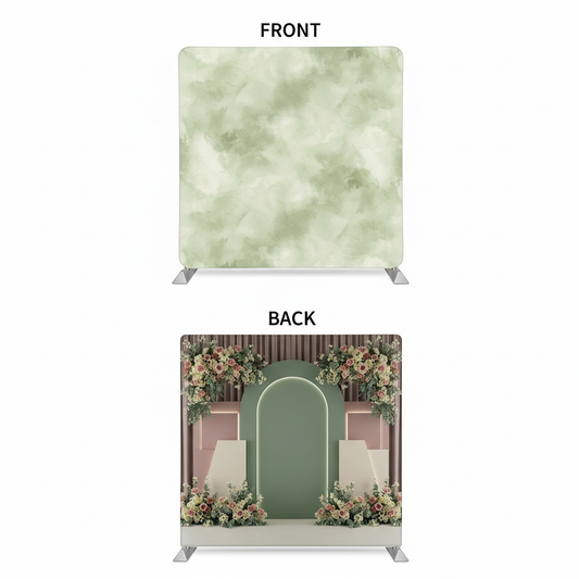 Morning Sage double-sided pillowcover backdrop by True Backdrops, showing a versatile fabric with natural floral and solid designs.
