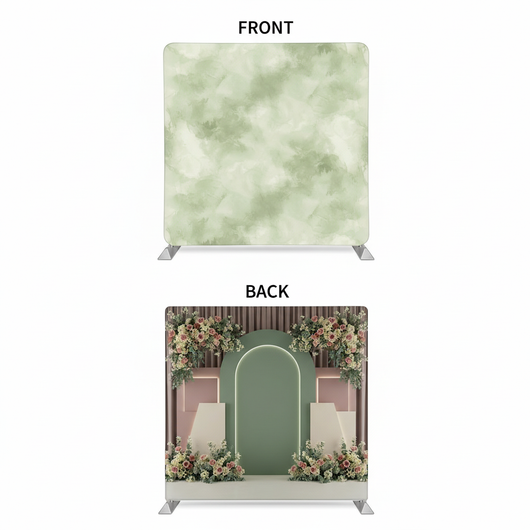 Morning Sage double-sided pillowcover backdrop by True Backdrops, showing a versatile fabric with natural floral and solid designs.