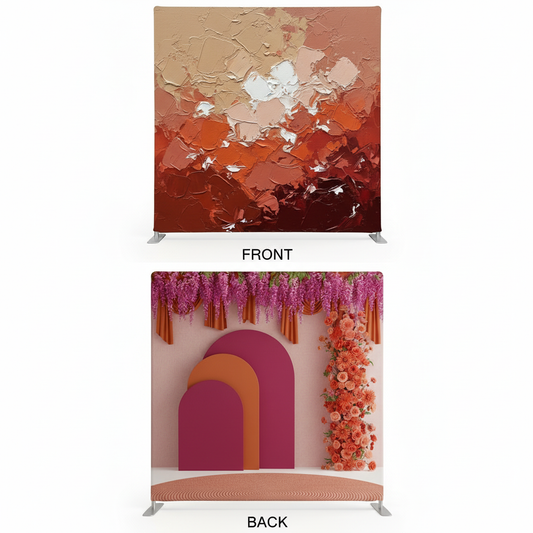 True Backdrops Terra Sunset double-sided pillowcover backdrop with vibrant sunset design on both sides.