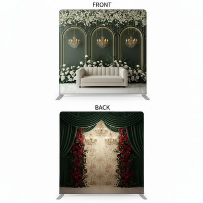 Emerald Manor double-sided pillowcover backdrop by True Backdrops showing both sides with elegant floral patterns.