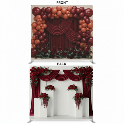 Crimson heirloom double-sided backdrop pillowcover by True Backdrops, featuring rich red fabric on both sides.