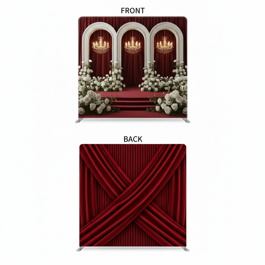 Crimson Scarlet double-sided pillowcover backdrop by True Backdrops, showing vibrant red fabric on both sides.