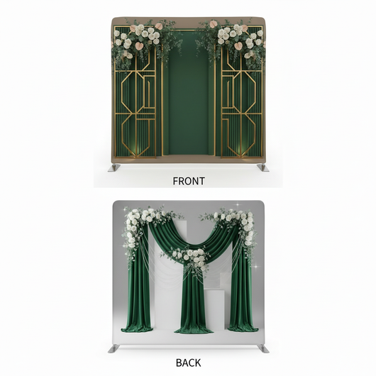 Emerald green double-sided pillowcover backdrop by True Backdrops, showing vibrant fabric on both sides with seamless edges.