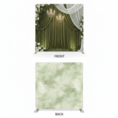Double-sided Evergreen Morning pillowcover backdrop by True Backdrops, featuring lush green foliage and vibrant floral patterns.