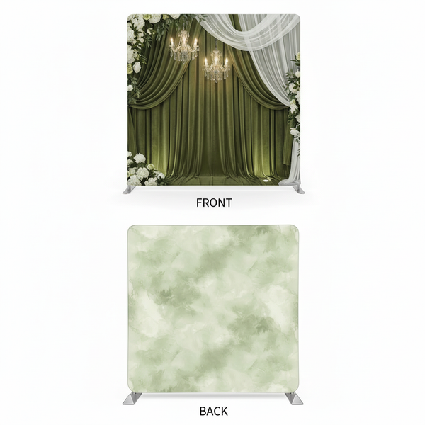 Double-sided Evergreen Morning pillowcover backdrop by True Backdrops, featuring lush green foliage and vibrant floral patterns.