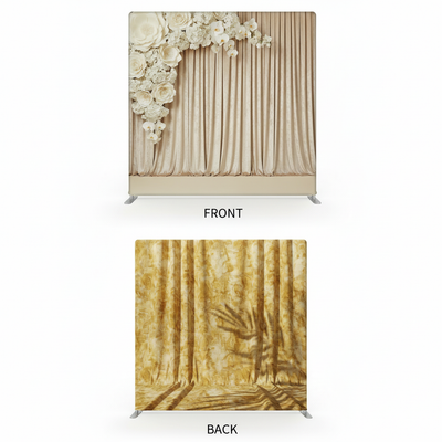 Champagne Sahara double-sided pillowcover backdrop by True Backdrops, showing elegant fabric with textured pattern on both sides.