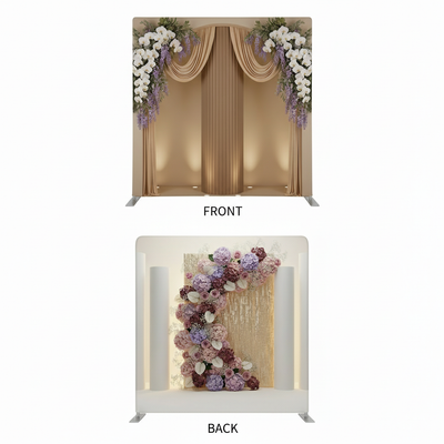 Gilded Petal double-sided pillowcover backdrop by True Backdrops featuring gold floral patterns on both sides.
