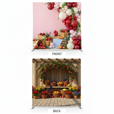 True Backdrops Orchard Mediterranean double-sided pillowcover backdrop featuring vibrant, decorative fabric with floral and geometric patterns.