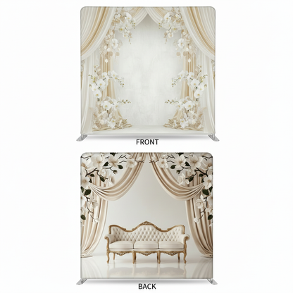Ivory Magnolia double-sided backdrop pillow cover by True Backdrops showing floral design and fabric texture.