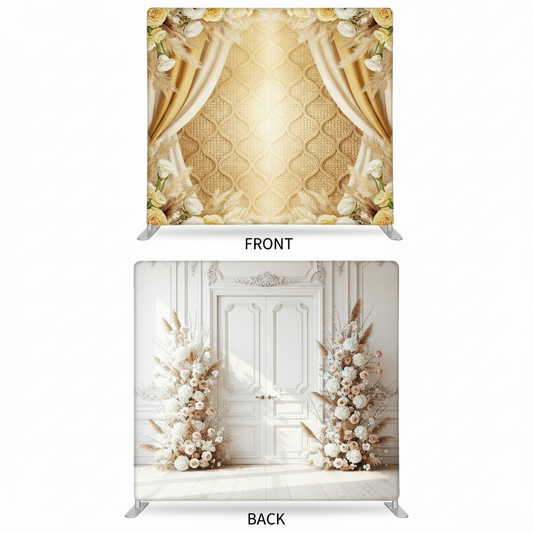 Gilded pampas double-sided pillowcover backdrop by True Backdrops featuring elegant pampas grass design on both sides.