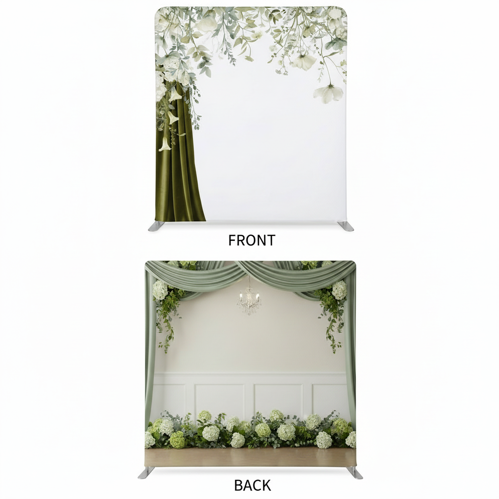 Double-sided Botanical Sage pillowcover backdrop by True Backdrops featuring lush sage green and botanical designs.