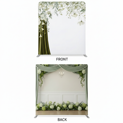 Double-sided botanical sage pillowcover backdrop by True Backdrops with leafy green and neutral fabric textures.