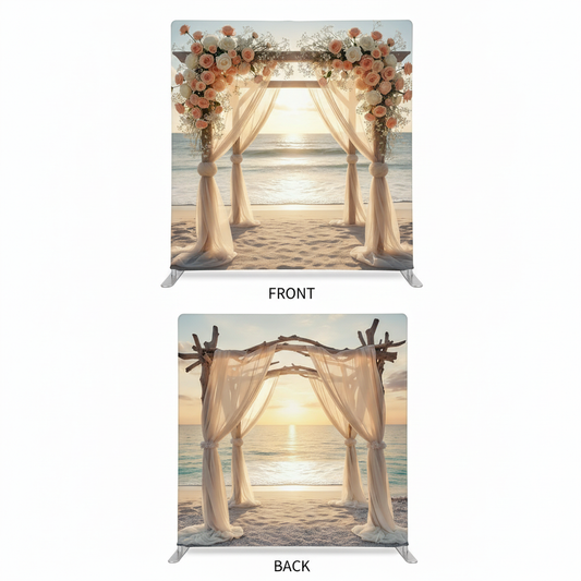 Ethereal Shoreline double-sided pillowcover backdrop by True Backdrops, featuring serene ocean and sky scenes on each side.