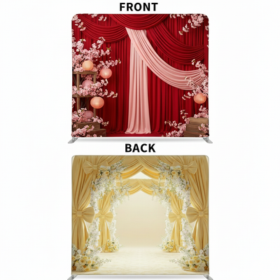 Crimson gilded double-sided backdrop pillow cover with ornate gold detailing, designed for elegant home decor.