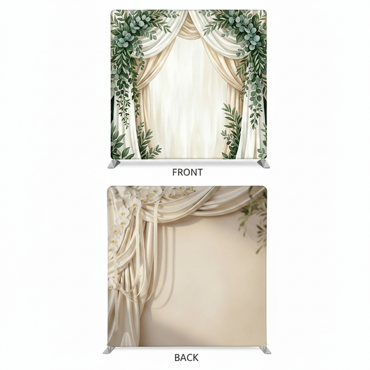 Eucalyptus silk double-sided pillowcover backdrop by True Backdrops, showcasing elegant botanical design on both sides.
