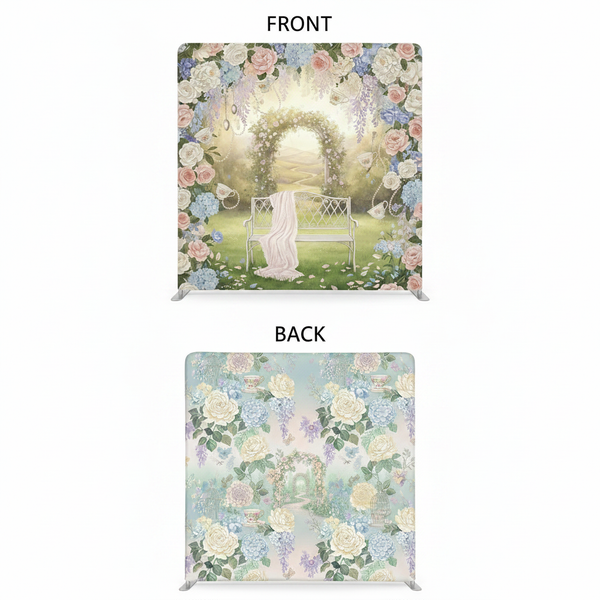 Whimsical porcelain double-sided pillowcover backdrop by True Backdrops, showing intricate porcelain patterns on both sides.