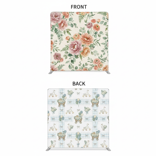 True Backdrops April Meadow Double-Sided Pillowcover Backdrop with floral and pastel patterns, double-sided design for versatile decor.