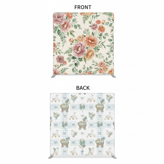 True Backdrops April Meadow Double-Sided Pillowcover Backdrop with floral and pastel patterns, double-sided design for versatile decor.