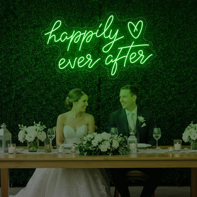 Happily Ever After wedding neon sign by Light Your Way, featuring a bright LED design with elegant cursive lettering.