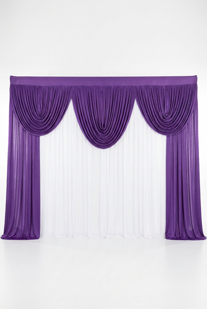 Pre-swagged drapery backdrop with pole pocket by True Backdrops, featuring soft fabric and elegant draping for photography backgrounds.