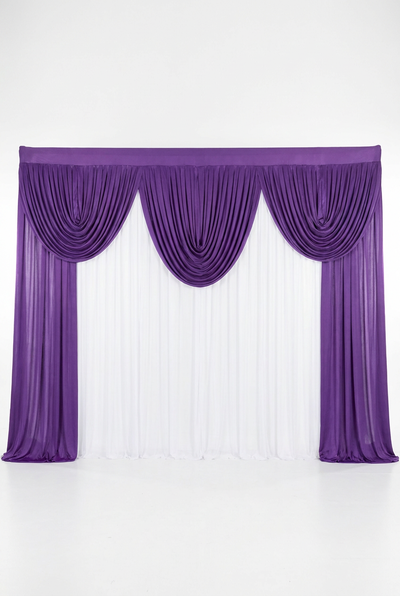 Pre-swagged drapery backdrop with pole pocket from True Backdrops, featuring soft fabric and easy hanging installation.