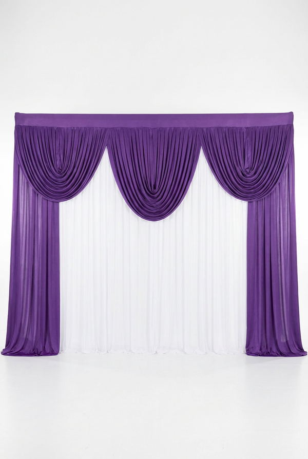 Pre-swagged drapery backdrop with pole pocket from True Backdrops, featuring soft fabric and easy hanging installation.
