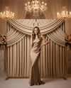 Gilded Champagne Drape Pillowcover Backdrop by True Backdrops, showcasing elegant fabric with decorative gold accents in a styled setting.