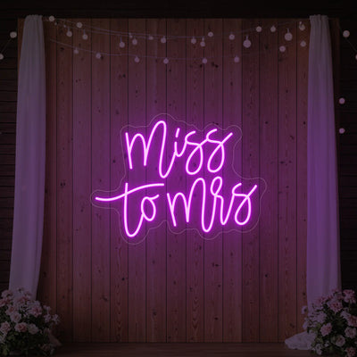 Light Your Way Miss to Mrs wedding neon sign in vibrant LED, featuring stylish neon lighting for wedding decor.