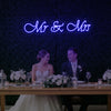 Light Your Way Mr & Mrs V2 wedding neon sign glowing with bright LED lights, perfect for wedding decor or photo backgrounds.