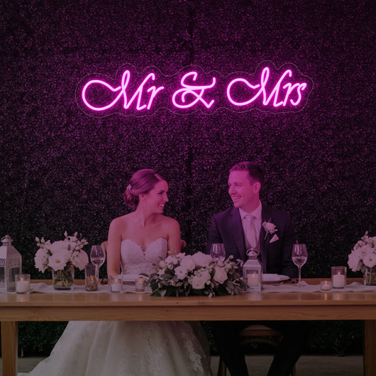 Light Your Way Mr & Mrs V2 wedding neon sign glowing with vibrant LED lights for wedding decor.