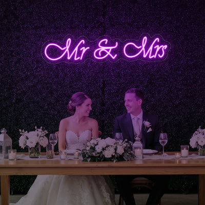 Mr & Mrs V2 neon wedding sign by Light Your Way, featuring bright LED lights with a stylish design for wedding decor.