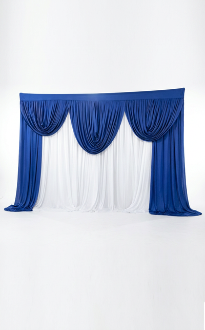 Pre-swagged drapery backdrop with pole pocket from True Backdrops, featuring soft fabric and easy hanging setup.