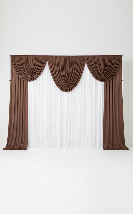 Pre-swagged drapery backdrop with pole pocket by True Backdrops, showing soft fabric with integrated pole pocket for easy hanging.