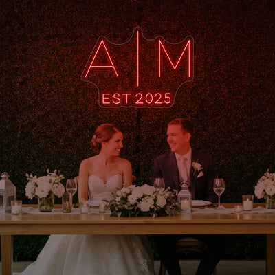 Wedding initials custom neon sign by Light Your Way, featuring personalized glowing initials for wedding decor.
