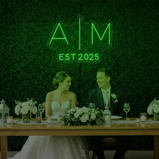 Custom wedding initials neon sign from Light Your Way, V4 model, with glowing initials perfect for wedding decor.